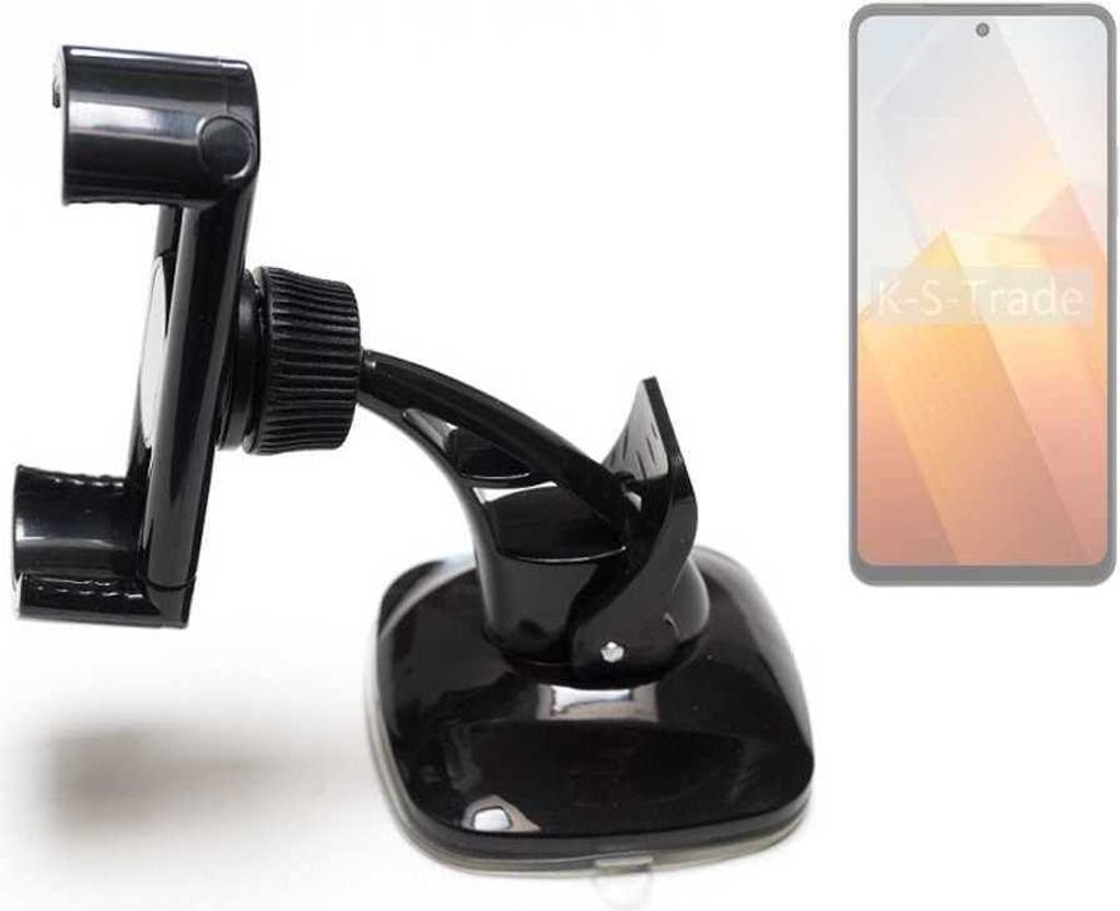 K-S-Trade kompakte Handy-Halterung Windschutzscheibe kompatibel mit Vivo Y100t Armaturenbrett schwarz Autohalterung KFZ Halter Scheiben-Halterung