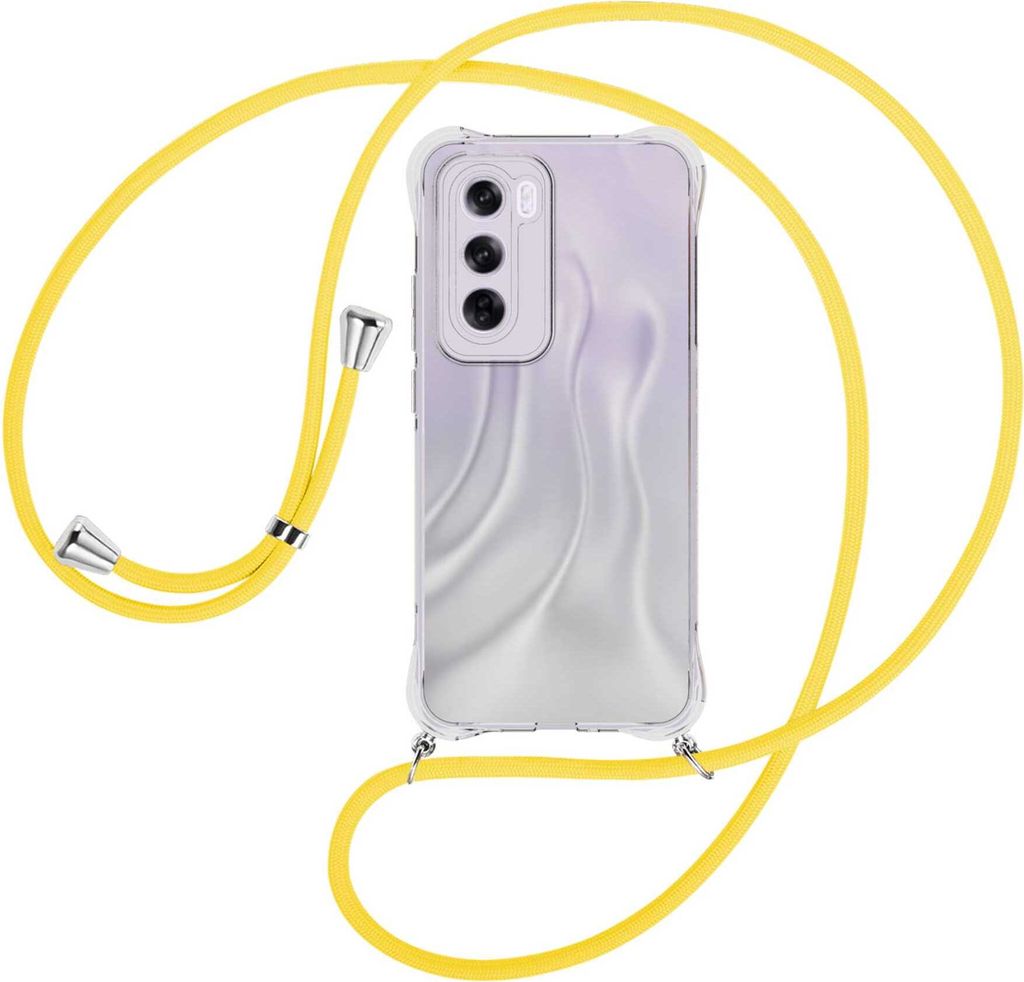 Handykette Backcover-Schutzhülle mit Band (Metall silberfarben) für OPPO Reno 12 Pro 5G - gelb