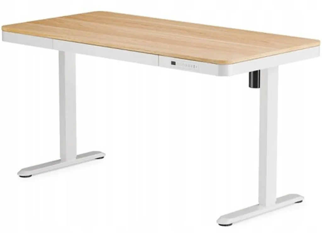 Bureau assis-debout Q3M-1407-EUV3 blanc et érable, 140x70 cm ajustable