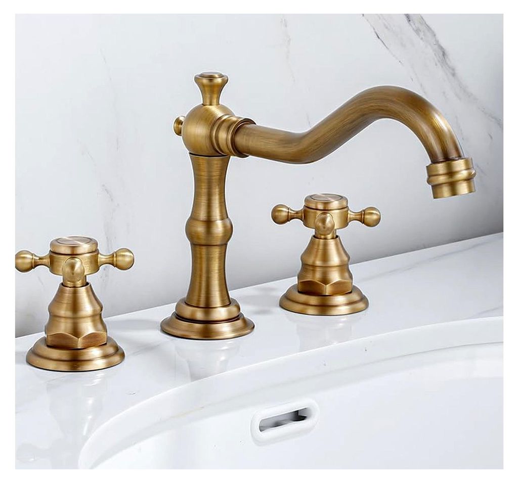 Dreiteilige Beckenarmatur mit geteilter Dreiloch-Warm- und Kaltwasserarmatur und doppeltem Griff