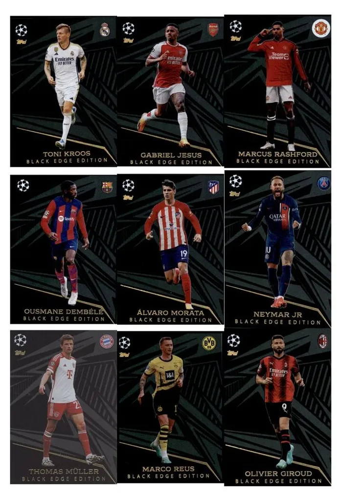 Cartes Ligue des champions 2024 : Pack de 9 cartes Black Edge Topps