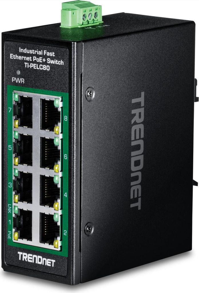 TRENDnet TI-PELC80 8-Port Ethernet PoE+ Industrial DIN-Rail Mini Switch