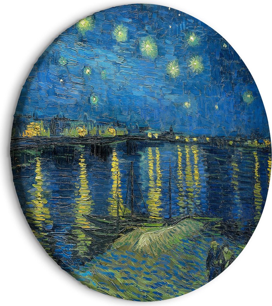 Italienischer Leinwand Rundes Bild - Vincent Van Gogh - Starry Night Over the Rhone - A Boat Against the Backgof the Blue Sky 60x60 cm Reproduktion...