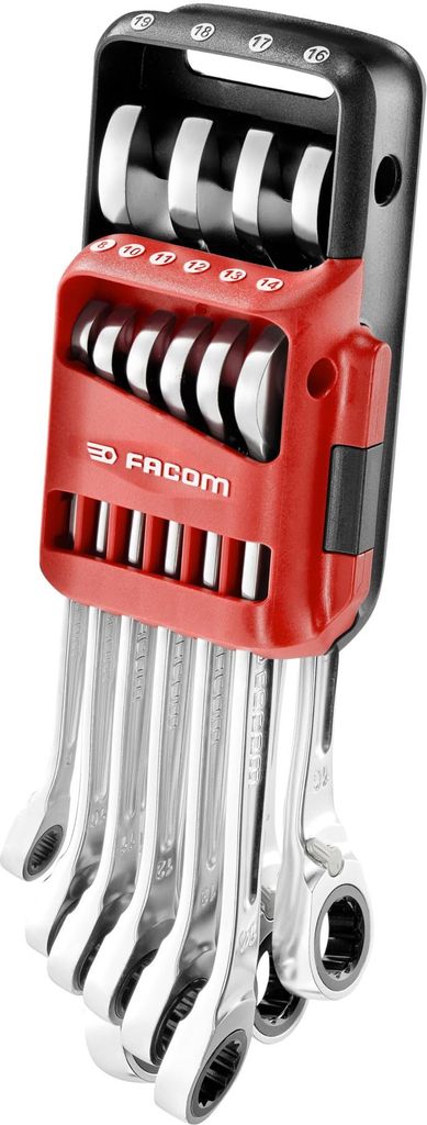 Jeu de 10 clés mixtes à fourche à cliquet métriques de 8à19mm - FACOM 467BR.JP10PB