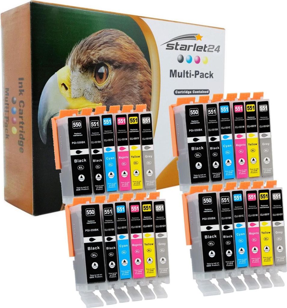 24er-Set Druckerpatronen kompatibel zu Canon PGI-550 CLI-551 für PIXMA iP-7200 iP-7250 iP-8750 iX-6850 MG-5450 MG-5550 MG-5650 MG-5655 MG-6350 MG-...