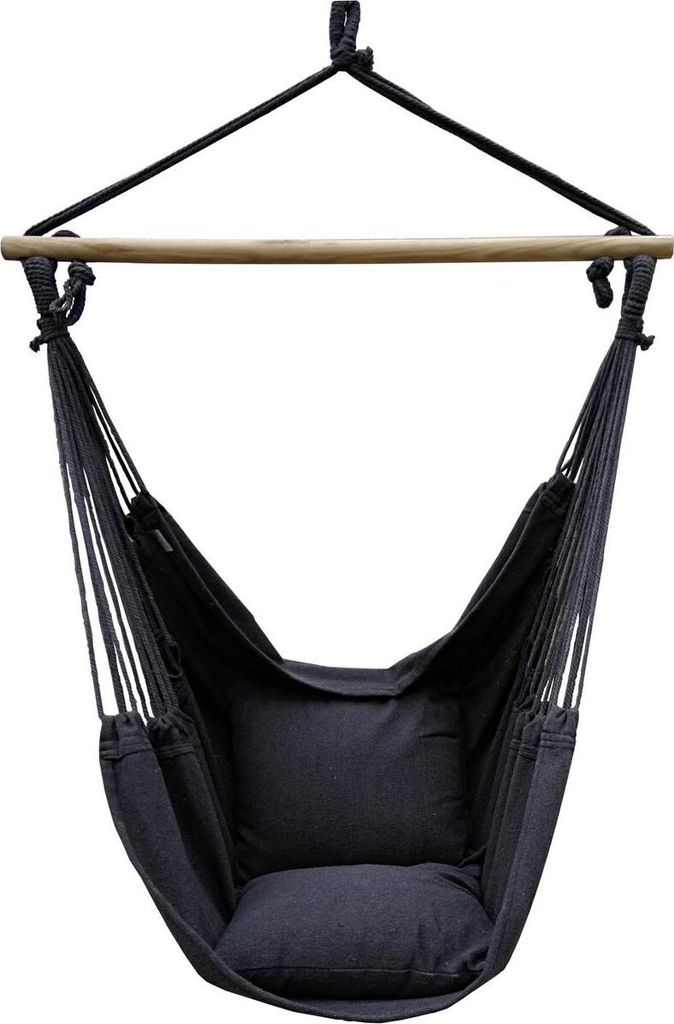 Brasilianischer Sessel Hängematte 100x130cm und 2 Kissen 40x40cm schwarz