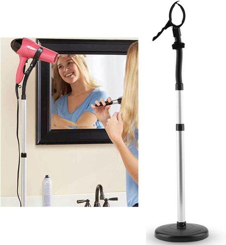 Haardrogerhalter mit Standhaardrogerfunktion - Fussfreier Haardroger - Hochregulierbar - 93,5 cm - Schwarz