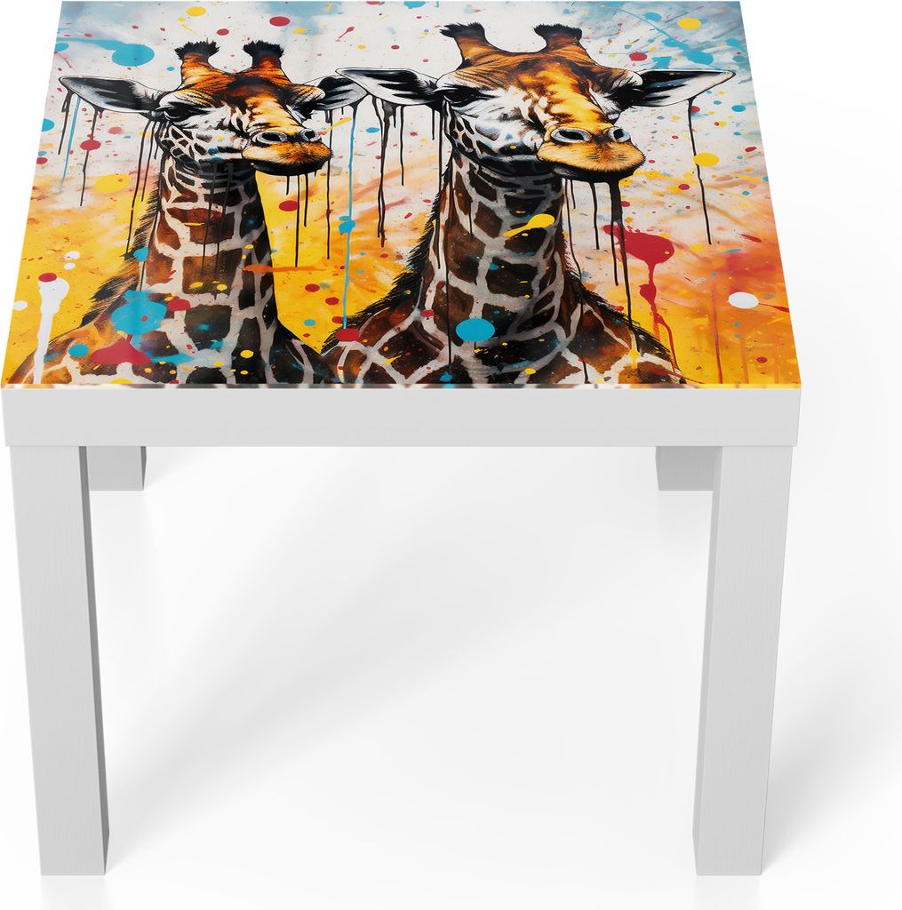 DEQORI Couchtisch 55x55 cm Weiß 'Giraffenleben in Farbe' Glas Beistelltisch Glastisch modern