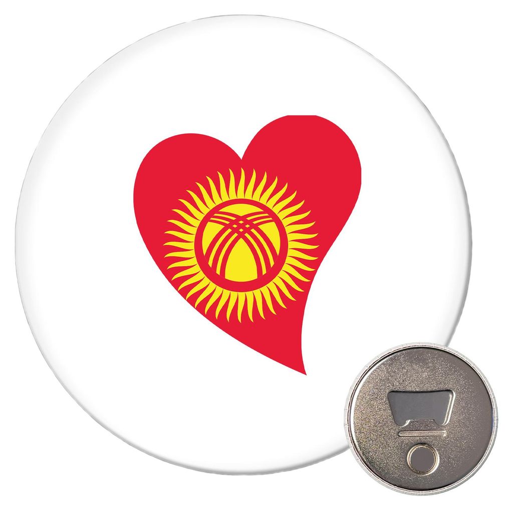 Huuraa Magnet Kirgisistan Flagge Herz 59mm Kühlschrankmagnet rund Flaschenöffner Geschenkidee