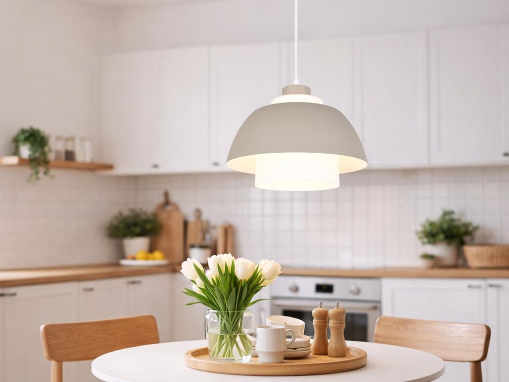 LED Pendelleuchte skandinavisch Beige mit Metall & Glasschirm 1-flammig Ø 30cm