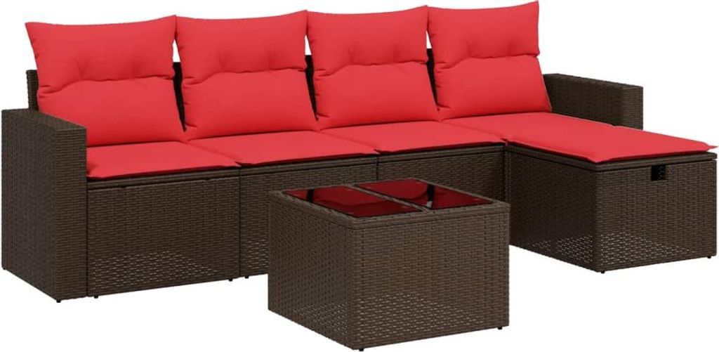 6-teiliges Gartensofa-Set mit Kissen, braun, Polyrattan