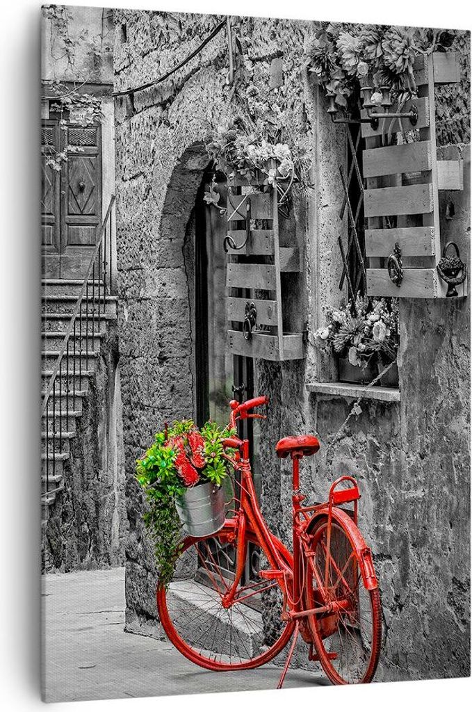 Bild auf Leinwand - Leinwandbild - Einteilig - Rot Fahrrad Allee - 70x100cm - Wand Bild - Wanddeko - Wandbilder - Leinwanddruck - Wanddekoration - ...