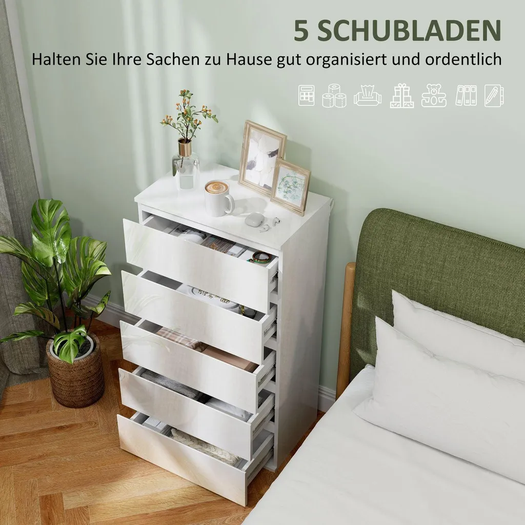 Buffet haut blanc à 5 tiroirs pour rangement bureau et salon modulable - 4