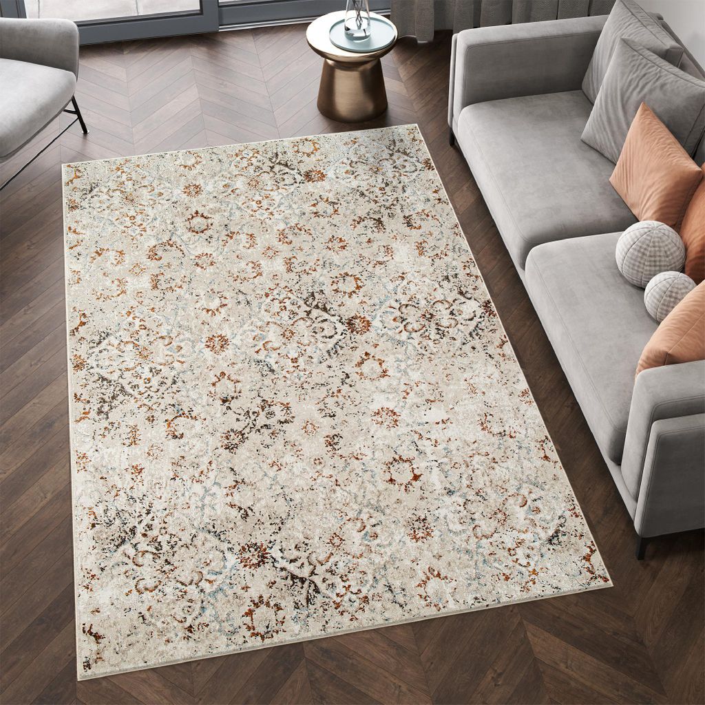 Tapiso Teppich RETRO Modern Used Effekt Beige Grau Wohnzimmer 160 x 220 cm