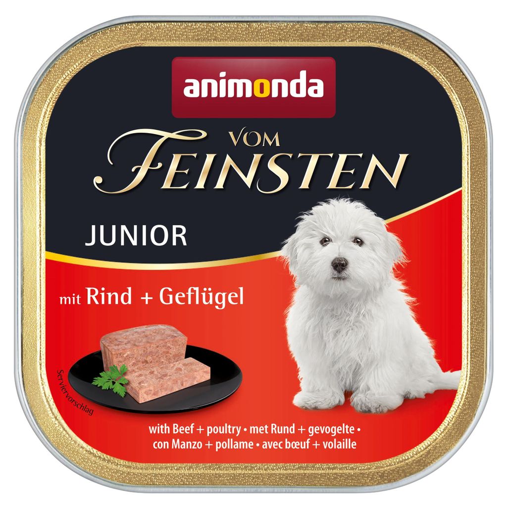 animonda vom Feinsten Hundefutter nass mit Rind + Geflügel (22 x 150g), Welpen getreidefreies Hundefutter ohne Zucker, mit frischen, fleischigen Z...