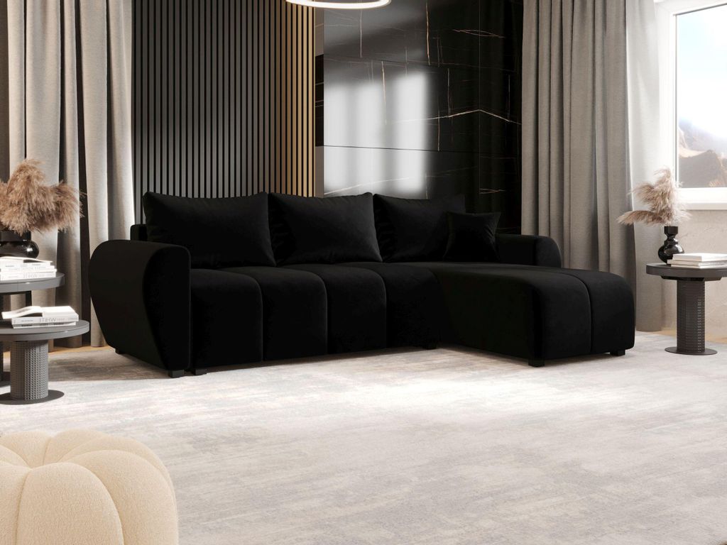 BEDANTE ECKSOFA MOLISA L Itaka 15 Rechts Schwarz mit Schlaffunktion L-Form Sofa mit Stauraum Bettkasten Wohnzimmersofa Couch Sofa Bettsofa Bettkast...