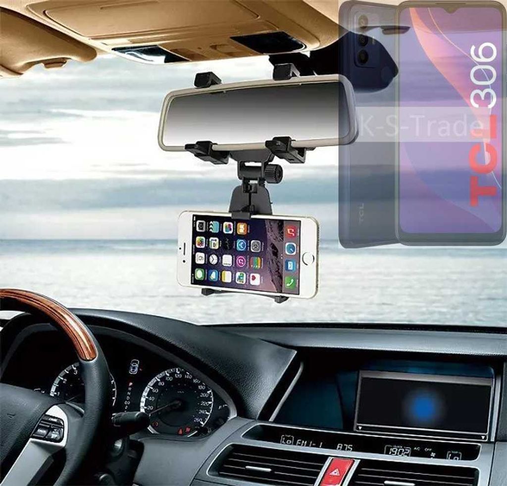 K-S-Trade Smartphone Halterung kompatibel mit TCL 306 Rückspiegel Halterung schwarz Auto Halterung KFZ Halter