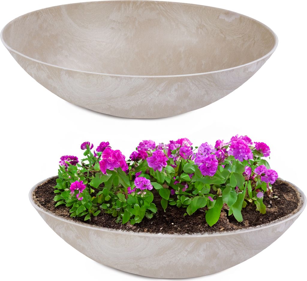 Flache Pflanzschalen für draussen Dekoschalen rund beige sand 45 cm