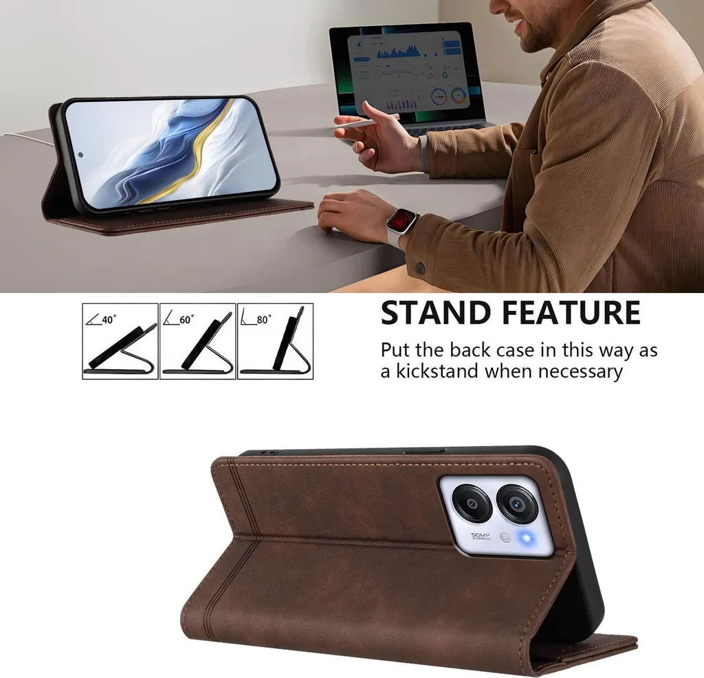 Custodia per Blackview Color 8 / Oscal Modern 8, custodia flip in Finto cuoio retrò con supporto e slot per carte di credito Marrone - 3