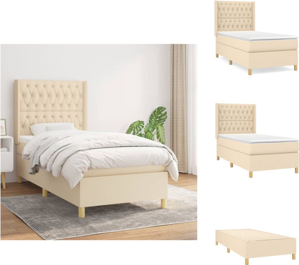 vidaXL Boxspringbett mit Matratze Creme 90x200 cm Stoff - Betten & Bettgestelle