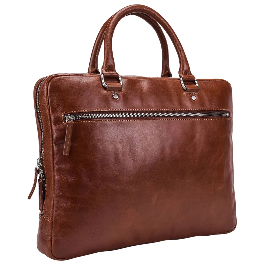 Protégez votre ordinateur avec style : sacoche Cambridge en cuir brun