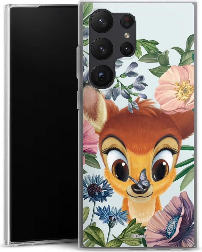 DeinDesign Slim Hülle für Samsung Galaxy S23 Ultra Silikon Case Ultra Dünn Handyhülle Bambi Blumen Disney