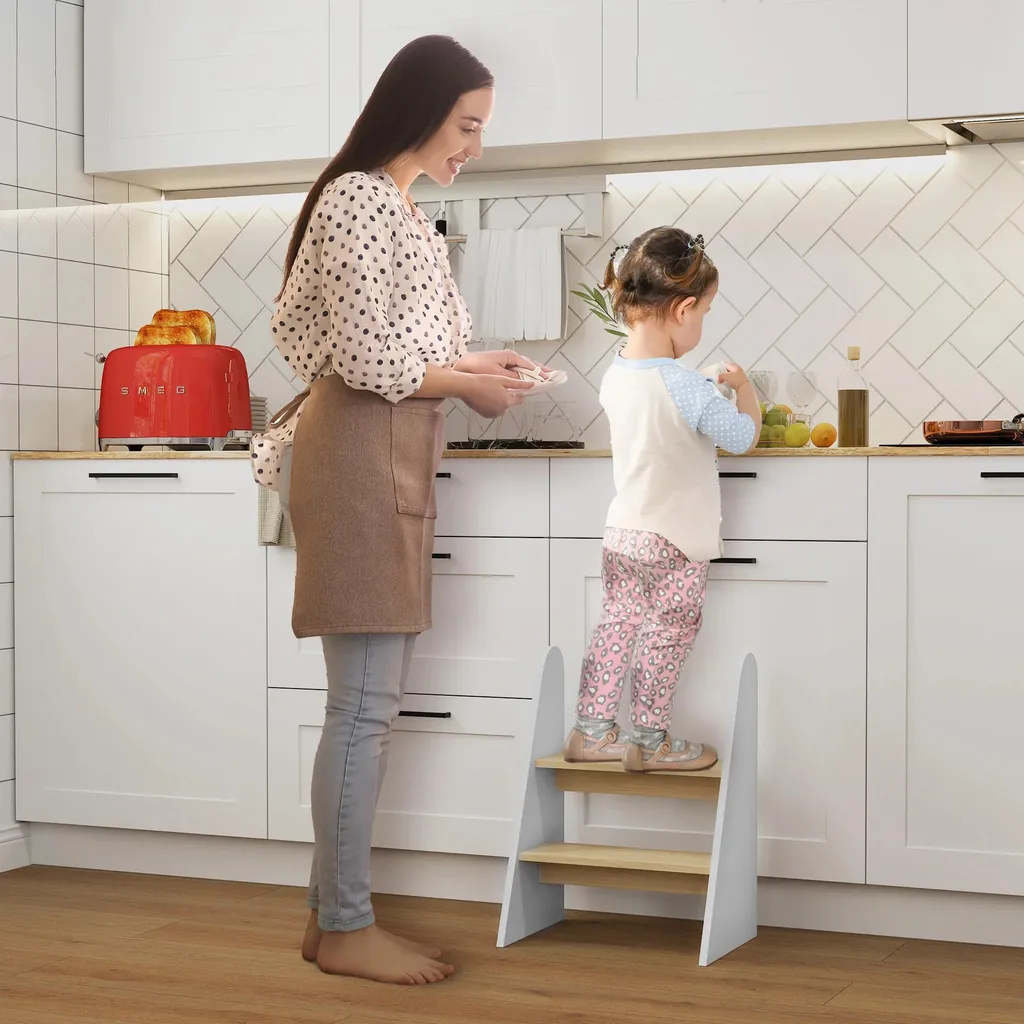 Tabouret Marchepied 2 Degrés - Design Blanc Épuré - Structure Stable Enfant - 2