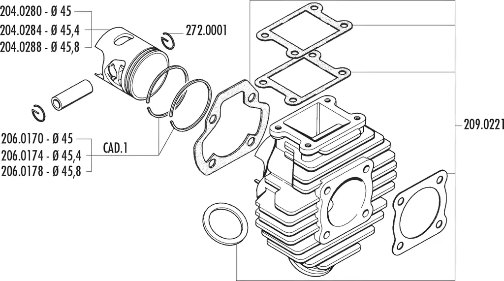 Haut moteur 50cc Polini en fonte pour cyclomoteur Yamaha Chappy LB