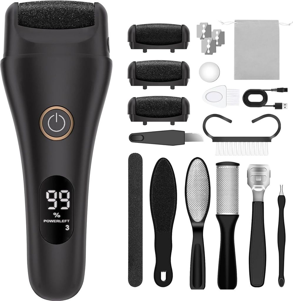 Hornhaut Entfernen Fuß Elektrisch - Elektrischer Hornhautentferner - Electric Callus Remover mit 3 Gear, 3 Ersatzrollen, IPX7 Wasserdicht Fußfeile