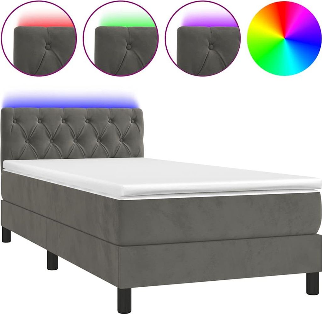 vidaXL Boxspringbett mit Matratze & LED Dunkelgrau 80x200 cm Samt
