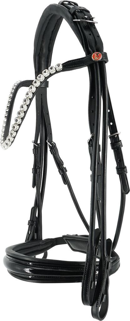 Kieffer Kandarenzaum Faye, rundgenäht, konisch geformte Lackreithalfter, Farbe:schw./schw. unterl.-, Größe:Warmblut / Nasenbd.45mm