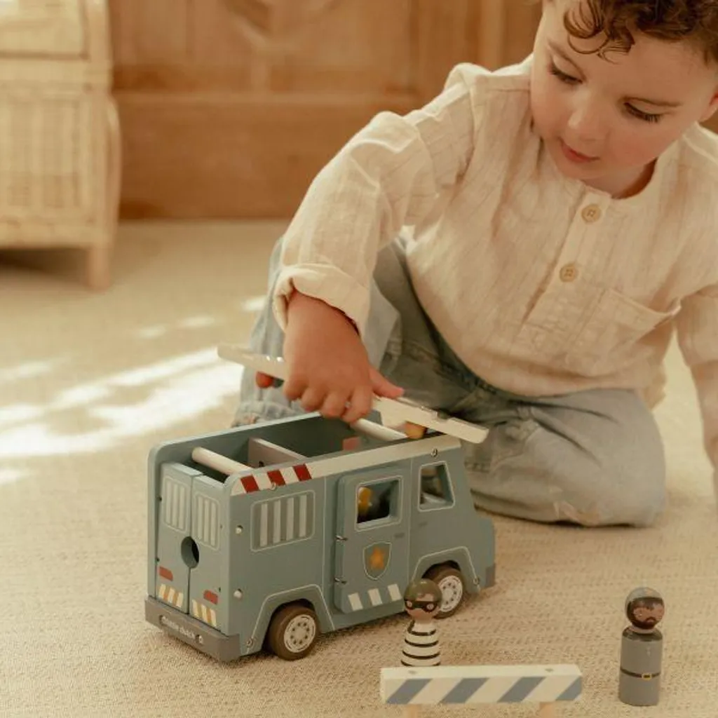 Little Dutch Voiture de Police en Bois avec Pegdolls pour Enfants