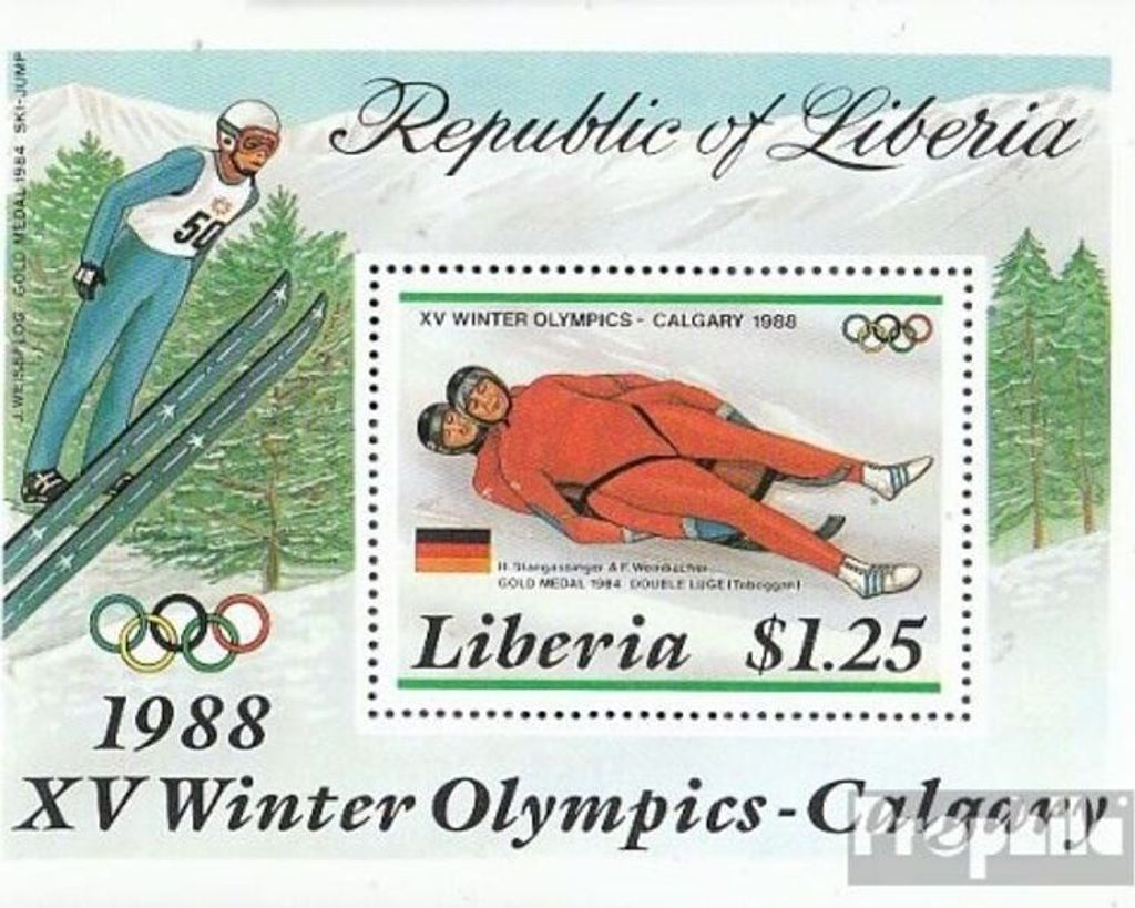 Briefmarken Liberia 1987 Mi Block112 (kompl.Ausg.) postfrisch Olympische Winterspiele 88
