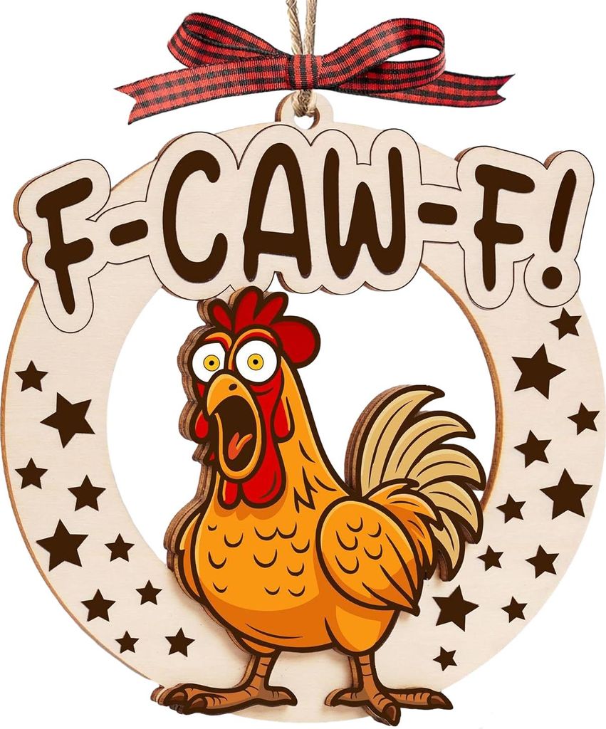 Lustiger Weihnachtsbaumschmuck mit Hahn (F-Caw-F) aus Holz, ideal als Wichtelgeschenk für Hühnerliebhaber und Frauen