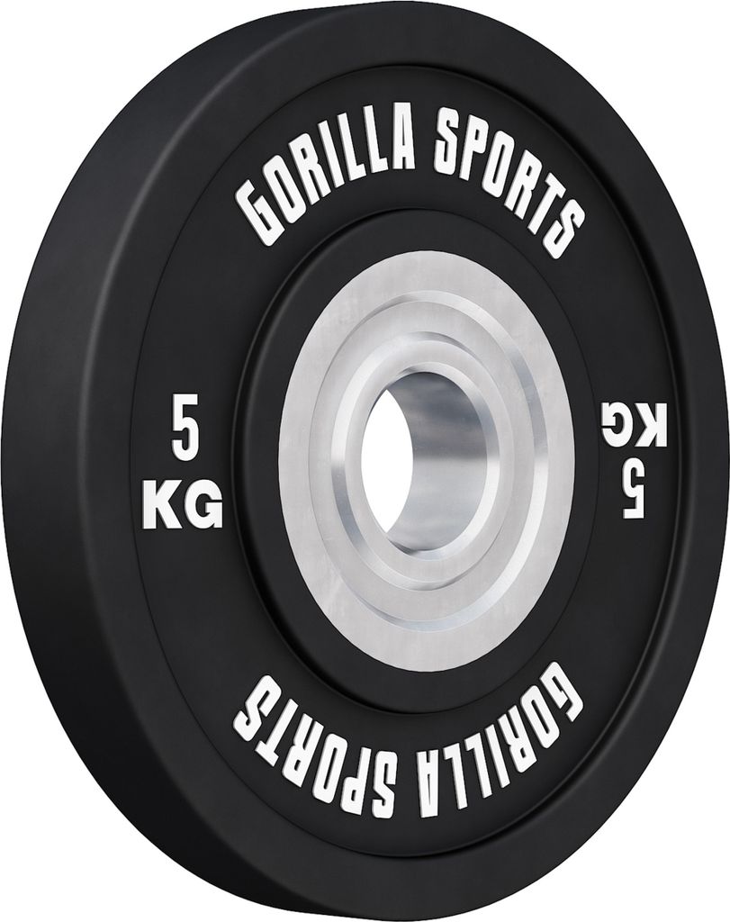 GORILLA SPORTS Hantelscheiben - 50 mm, 5 kg, Einzeln, Gusseisen, Gummi - Bumper Plates, Gewichte Hantel, Olympia, Gewichtsscheiben, Weight Plates