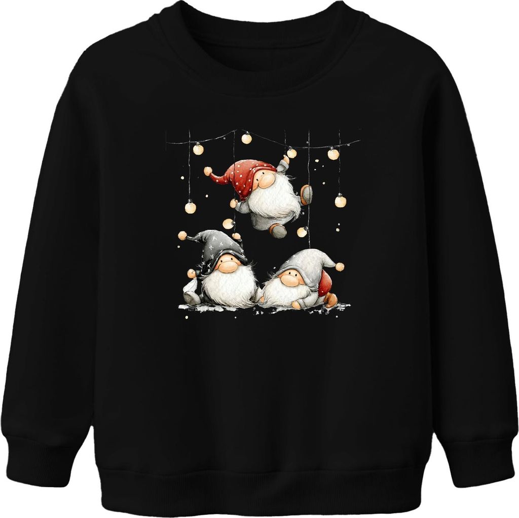 Weihnachtswichtel Lichterkette niedlich skandinavisch Geschenk Uni Kinder Sweatshirt Pullover, Schwarz, 140