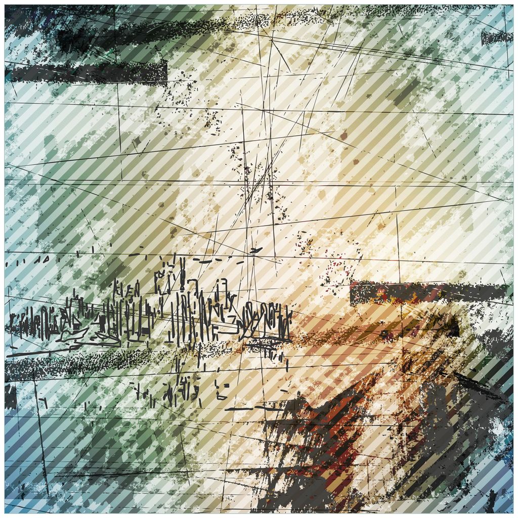 Wallario Premium Glasbild, freischwebende Optik, kräftige Farben, Größe 50 x 50 cm Motiv Grunge Stil Streifen Schrift und Muster