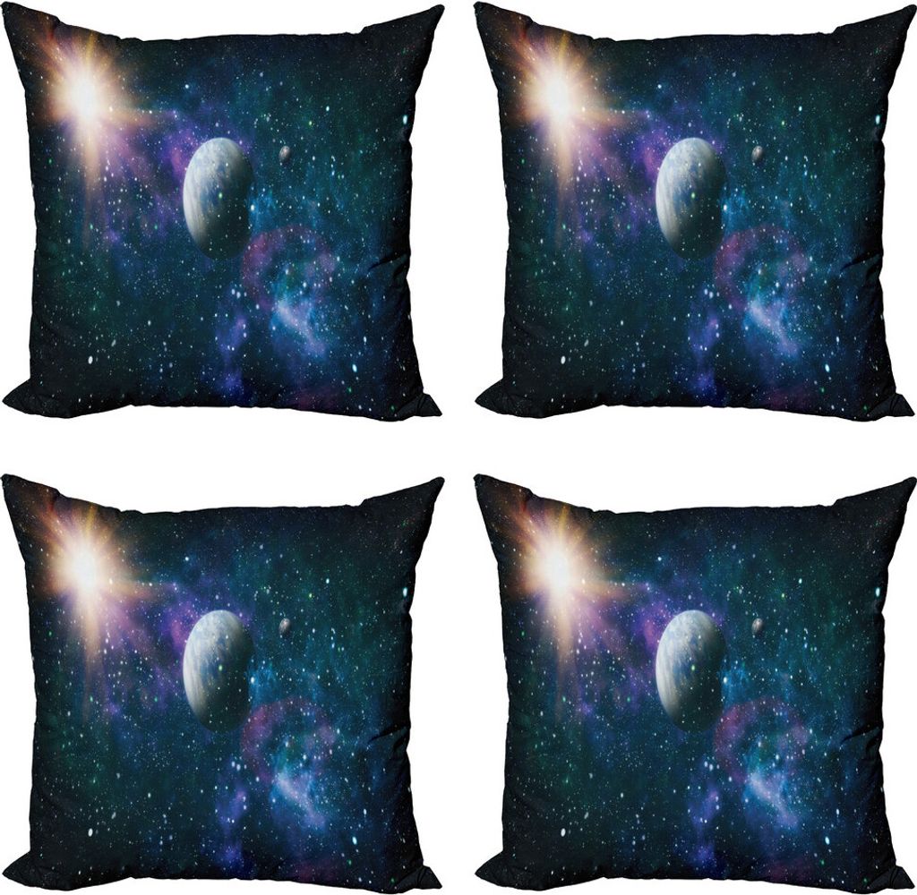 ABAKUHAUS Universum Kissenbezug Set (4 Stück), Celestial Szene, Moderner Doppelseitiger Digitaldruck, 60 cm x 60 cm, Mehrfarbig