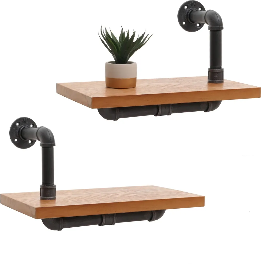 Scaffale Sospeso HWC-N29 Design Industriale Acciaio Legno Massiccio