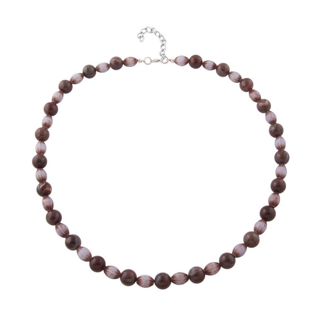 Kette 10mm Rundperle dunkelbraun-grau-marmoriert Olive Produktbild 