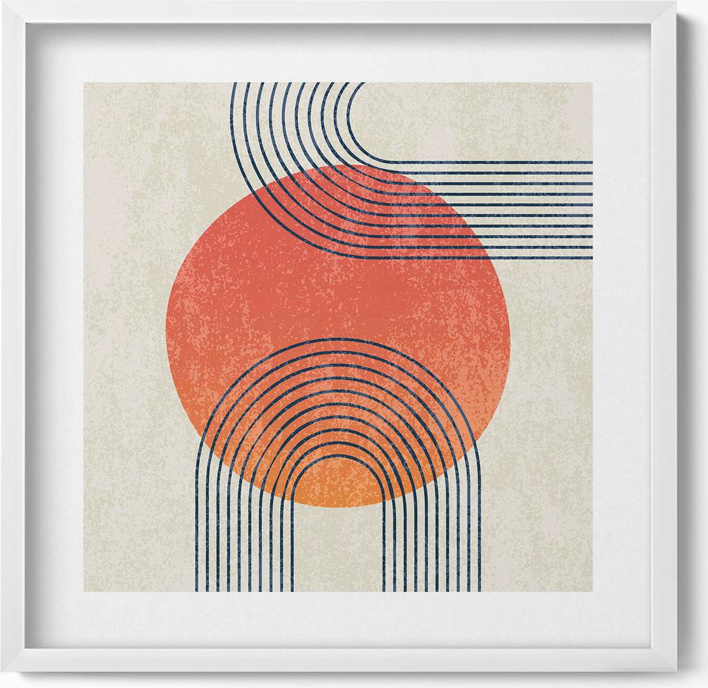 Moderne Kunst Linien und Kreis– Wandbild mit Rahmen – Gerahmtes Bild – Wanddekoration – 50x50 cm – Weiß Rahmen