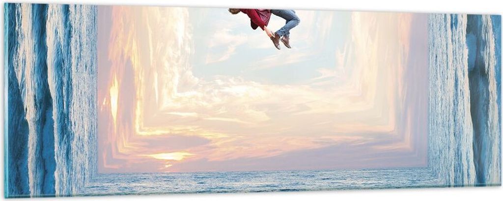 Bilder auf glas - Einteilig - Sprung Freiheit Surrealismus - 90x30cm - Glasbilder - Wandbilder - Bilder - Wanddekoration aus Glas - Glas Bilder - W...