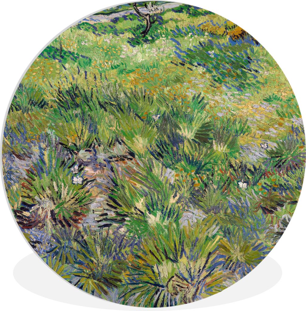 MuchoWow Rundes Wandbild - Runde Bilder Langes Gras mit Schmetterlingen - Gemälde von Vincent van Gogh Ø 30 cm Kreis Wanddekoration Kunststoff ...