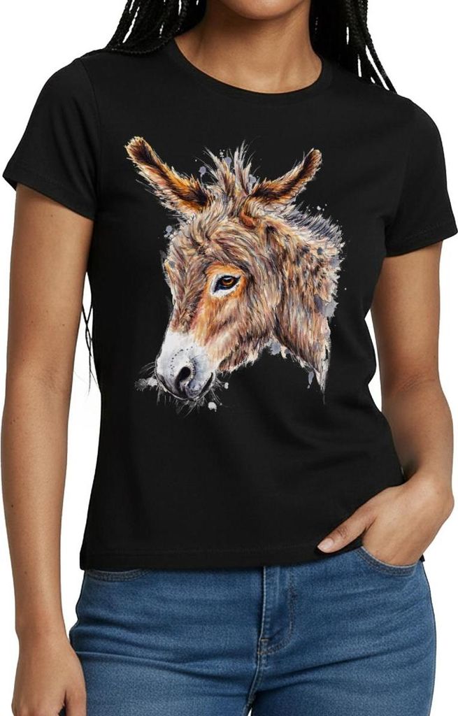 Spreadshirt Esel Profil Kopf Aquarell Frauen T-Shirt, L, Schwarz