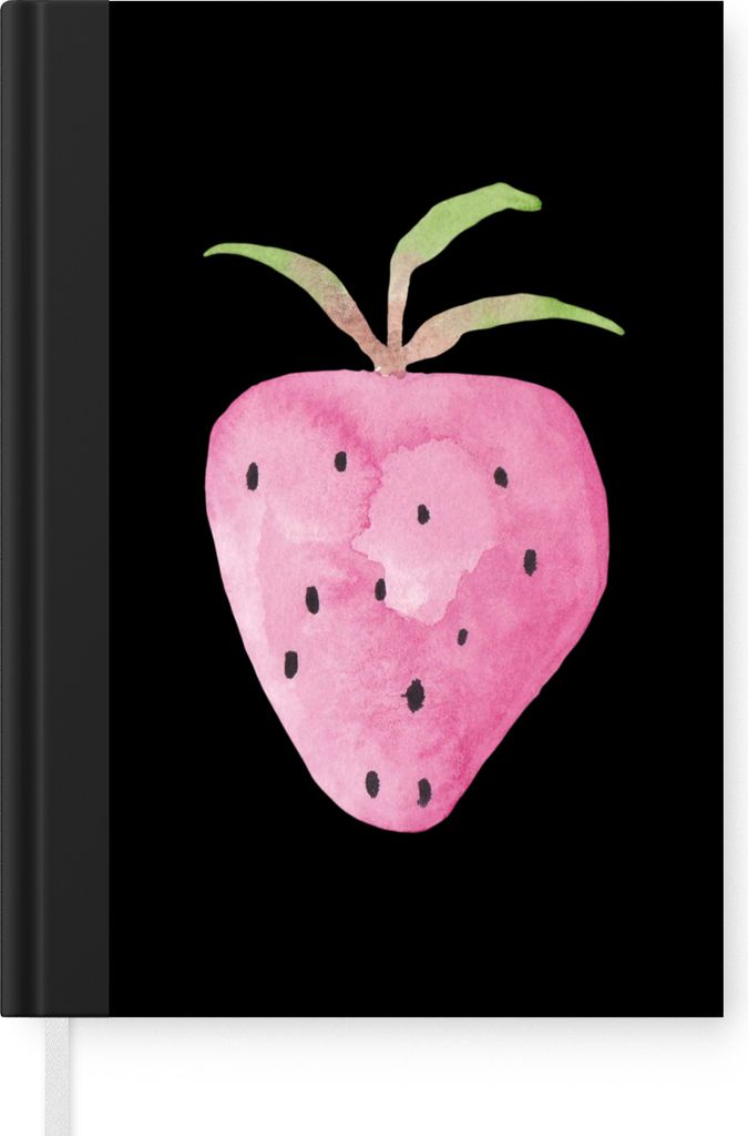 MuchoWow Notizbuch Tagebuch Haushaltsbuch Notebook A5 Erdbeere - Aquarell - Rosa - Schwarz - Notizblock - Notizheft - Notebook - Schreibblock - P...