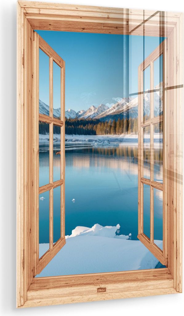 MuchoWow Glasbilder - Bilder auf Wandbild - Foto auf Glas Ansichten - Landschaft - Winter - See - Berg - Aussicht 20x30 cm Wanddekoration aus Glas ...