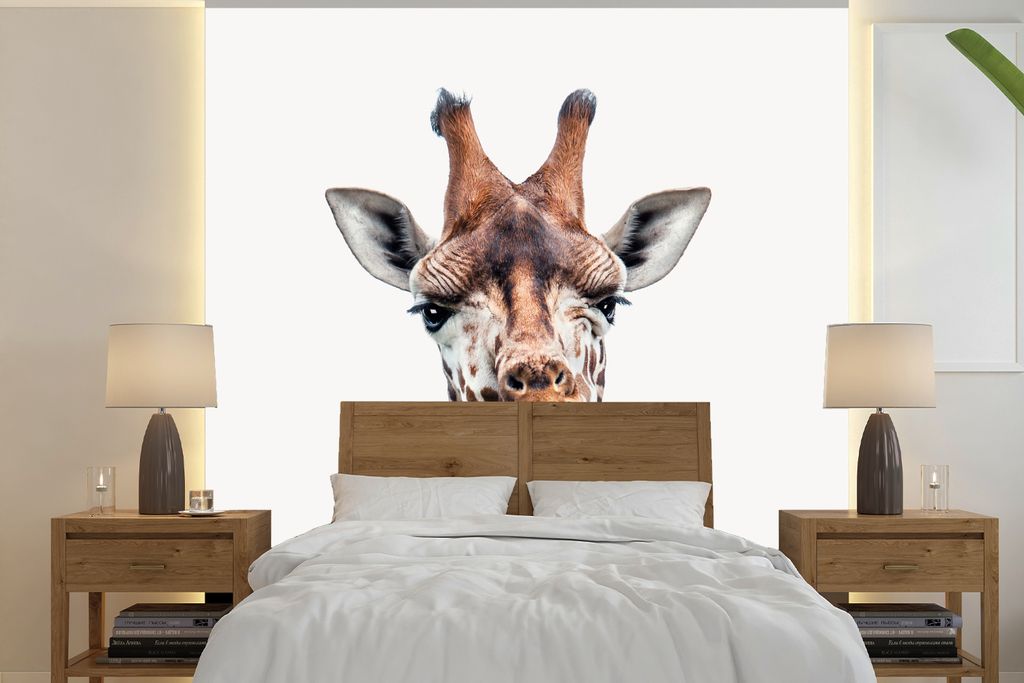 MuchoWow Fototapete für Wohnzimmer oder Schlafzimmer Wandtapete Vinyl Motivtapete Tiere - Porträt - Giraffe - 280x280 cm - Hintergrundbild