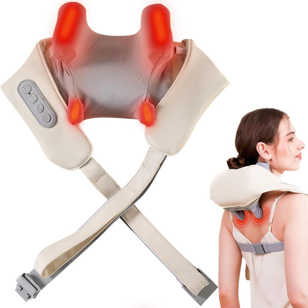 Nacken-Massagegerät mit Wärmefunktion 4 Massageköpfe Kabelloses Shiatsu Nacken- und Schulter-Massagegerät