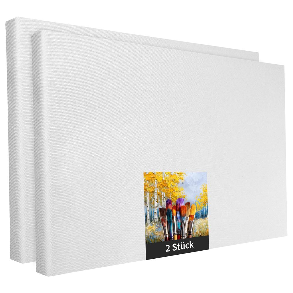 Keilrahmen - 2 Stück - 20 x 50 cm - weiße Künstlerleinwand aus Polyester - zum Bemalen - fertig bespannt - geeignet für Acrylfarben oder Textil...