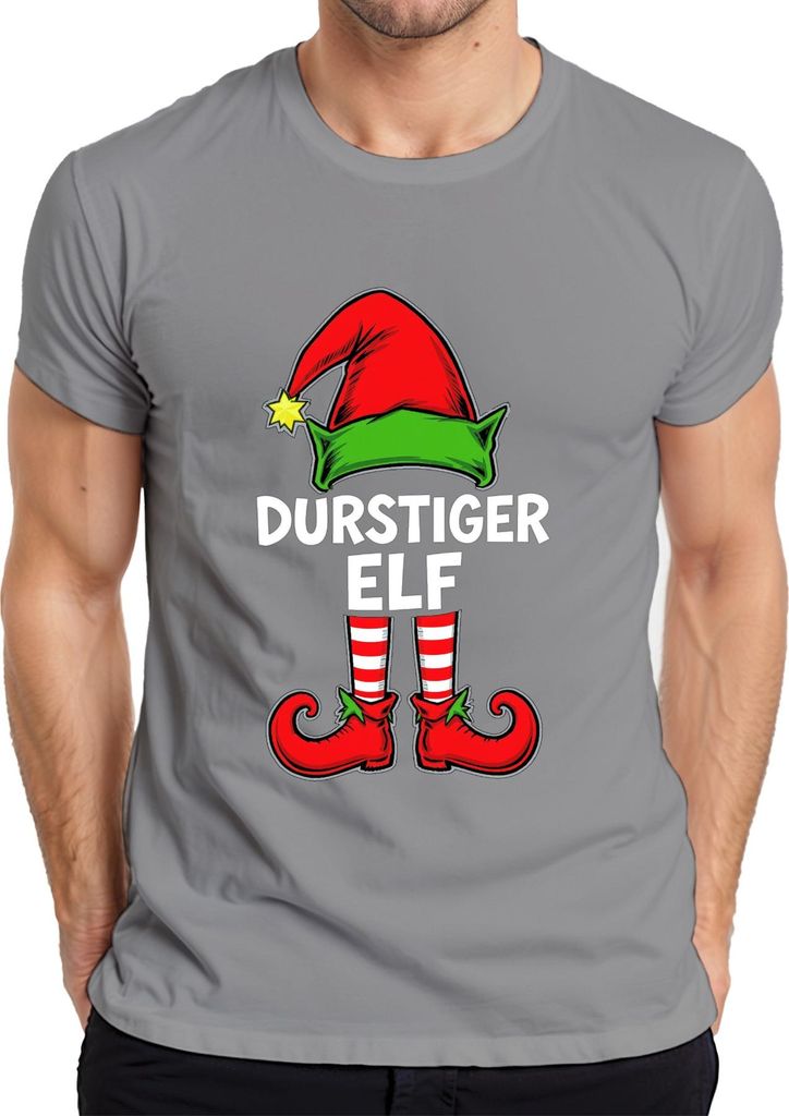 Durstiger Elf Weihnachtsfeier Trinkspiel Bier Party Geschenk Herren T-Shirt, Grau, XL